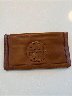 Tory Burch Brown Leather Logo Clutch